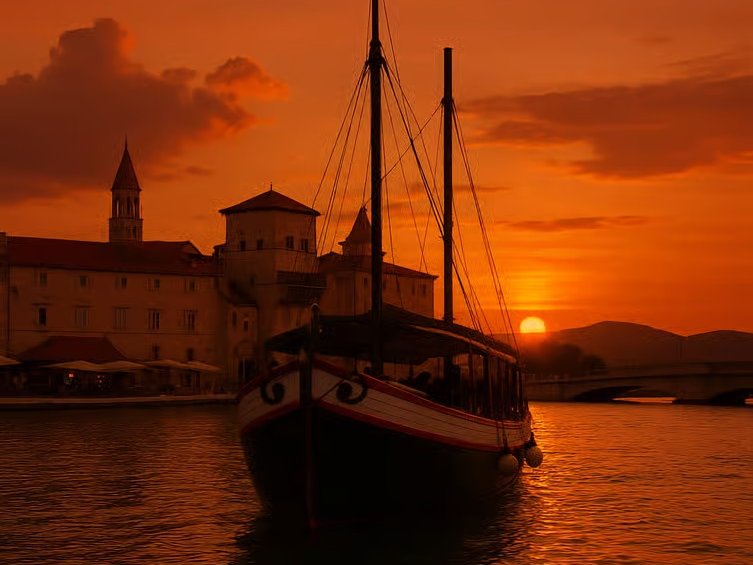 Coastal views from a Split sunset boat tour at golden hour